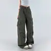 Pantalones Cargo Plegados Estilo Retro Americano High Street para Mujer, Otoño e Invierno 2025 Nuevos Pantalones Rectos Holgados de Cintura Alta Adelgazantes de Pierna Ancha