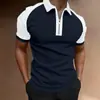 Europeu e Americano Transfronteiriço Mais Vendido Novo Amazon Color-Blocking Nova Camisa Polo com Zíper Camiseta de Manga Curta Masculina Top