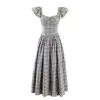 Vestido Retro Cuadrado de Cuello Cuadrado Blanco y Negro Estilo Francés para Mujer, Nuevo Vestido Largo de Verano Petite Línea A Adelgazante
