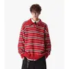 Tricots Listrados com Gola Polo Contrastante Estilo Old Money Retrô para Homens e Mulheres no Outono e Inverno Casuais Preguiçosos Soltos Tricots de Casal