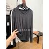 Outono e Inverno 2024/Edição Grande Estilo Ocidental Gola V Renda Manga Longa Camiseta Feminina Simples Cor Sólida Camisa Base Top Interno