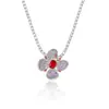 Conjunto Transfronterizo de Collares de Joyería de Circonita Europea y Americana Microincrustada, Estilo Ins Elegante Flor Roja de Cuatro Hojas, Adecuado para el Uso Diario en la Clavícula