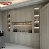 Fábrica de Comercio Exterior Personalizado Sala de Estar Gabinete de Vino de Madera Maciza Lujo Americano Empotrado Bodega de Vino Estante de Vino Pintura de Color Sólido