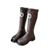 Zapatos nuevos para mujer, botas para mujer, botas altas largas, botas de equitación para primavera/otoño/invierno, botas casuales con cremallera, parte superior de cuero, tacón medio, tacón grueso, estilo versátil