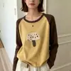 Suéter de Lã Jacquard Cogumelo Color-Block Ursinho Mel para Mulheres, Novo Estilo Outono/Inverno 2026, Manga Raglan, Solto, Tricô que Rejuvenesce