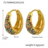 Brincos Oumika de Círculo com Zircônia Colorida Turquesa Azul Brilhante Brincos Elegantes Brincos para o Dia a Dia Aço Inoxidável Banhado a Ouro 18K