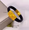 Pulseira Ouro Areia, Cordão de Couro Preto Tecido à Mão em Forma de Dragão, Marca Tigre, Cruz Wanhua, Pulseira Cabeça de Buda, Estilo Masculino, Alta Resistência à Cor