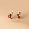 Pin de Oreja Nalan S925 Plata de Ley Diseño de Moda para Viajero Color Separado Ágata Roja del Sur Forma de Calabaza Hoja M07667