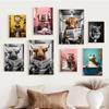 Póster de vaca pequeña estilo arte nórdico pintura decorativa lienzo mural moderno para sala de estar pintura colgante para dormitorio de noche