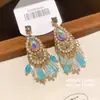 Pendientes de Borla de Cristal Azul con Pintura al Óleo Retro Brillante, Pendientes de Lujo Ligero y de Alta Gama, Pendientes de Lujo Estilo Palacio Europeo y Americano