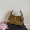 Bolsa de ombro acolchoada com corrente estilo Chanel, textura retrô casual de alta qualidade, bolsa transversal estilosa de grande capacidade para o dia a dia