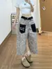 Pantalones Cortos de Mezclilla Vintage con Parches Estampado de Leopardo para Mujer, Nuevo Estilo Verano 2026, Holgados de Pierna Ancha de Longitud Media