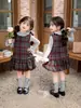 Conjunto Infantil Meninas Estilo Academia Vestido Xadrez Doce Pequenas Meninas Vestido Colete Outono/Inverno Vestido Princesa Estiloso