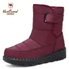 Botas de algodão estilo ocidental na cor camelo para mulheres, novo modelo de inverno, tamanho grande, botas longas, sapatos de algodão leves de poliuretano, botas de neve quentes
