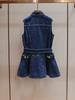 Vestido Jeans Patchwork de Gola Lapela Linha A Sem Mangas de Botão Único Retrô Redutor de Idade de Alta Qualidade para Mulheres Outono Shenzhen Nanyou