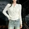 Cardigan de Tricô Estilo Suave Feminino Primavera Outono Curto Versátil Solto Emagrecedor Casaco Suéter Top Branco