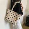 Bolso de Lona de Lunares de Alta Gama para Mujer, Moda Verano 2026, Gran Capacidad, Casual, de Hombro, Debajo del Brazo, Bolso Almohada para Viajero