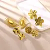Brincos Europeus e Americanos Transfronteiriços de Aço Inoxidável Atmosféricos Simples Dourados Flor de Pétala Exagerados Estilo Retrô Brincos Brincos