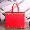 Bolsa Tote Laminada de Tecido Não Tecido Cor Sólida Vermelho Feita Sob Medida Bolsa de Presente para Tabaco e Bebida de Ano Novo Bolsa de Armazenamento Bolsa de Mão