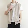 Cardigan de Tricô com Capuz Suéter Colete Outono 2026 para Adultos de Meia-Idade e Jovens, Peça de Roupa sem Mangas, Colete Fashion, Tendência