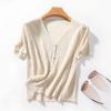 Camiseta de Punto de Ramio de Verano 2025 de Manga Corta para Mujer Holgada con Cuello en V Jersey Corto de Abrigo Fino