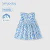 Vestido Floral para Bebê Menina Jellybaby 2026 Verão Novo Vestido de Menina 100% Algodão Doce Estilo Francês Conjunto