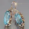 Pendientes de Moda Transfronterizos Europeos y Americanos Sencillos con Circonita Incrustada de Ocho Garras Ganchos para Oreja Ovalados de Lujo Ligero Pendientes Elegantes de Palacio