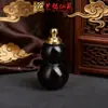 Frasco Giratorio de Calabaza Ébano para Rapé con Junta de Bambú Tallada, Florero Hueco Incrustado con Latón, Simbolizando Prosperidad y Ascensión