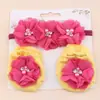 Novo Conjunto de Faixa de Cabelo para Bebê e Meias Antiderrapantes para 0-1 Ano Faixa de Cabelo de Chiffon com Flor de Alta Elasticidade Meias Acessórios de Cabelo para Bebê