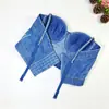 Colete jeans estiloso de rua para garota sexy e quente, espartilho de espinha de peixe estilo rock de grupo de meninas com grade triangular e franjas, camisole cropped