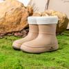 Sapatos de chuva com forro de lã da moda transfronteiriça, tubo curto feminino, cinto de vento fofo para estudantes, sapatos quentes de água, sapatos de borracha à prova d'água para mulheres
