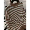 Corriste 26 Otoño Temprano Nuevo Estilo Lana de Alpaca Tejido de Color Lavado Enzimático Rayas Cuello Redondo Silueta Suéter de Punto para Mujer