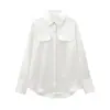 Camisa de Satín de Seda con Textura, Manga Larga y Bolsillos para Mujer, Estilo Europeo y Americano, Otoño 2024 6904