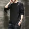 [Destaque] Camiseta Fina de Manga Longa de Outono para Homens, Elástica, Secagem Rápida, Caimento Solto, Camiseta Básica Casual Tendência com Gola Redonda