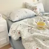 Edredom de Verão de Gaze de Camada Dupla com Fibra de Soja, Conjunto de Quatro Peças, Lavável à Máquina, Edredom Individual para Dormitório com Ar Condicionado