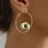 Pendientes de Aro con Perlas Redondas Geométricas Transfronterizos Europeos y Americanos para Mujer, Estilo Ins Chapado en Oro Brillante Minimalista Versátil para el Día a Día
