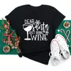 Maycaur Sombreros de Copa de Vino Navideños para Mujer Cuello Redondo Camiseta Negra
