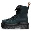 Botas de Moda para Mulheres 1460 Estilo Britânico Botas Curtas Femininas Plataforma Biker Botas de Trabalho Couro Crazy Horse Azul Camada Superior Bico Curto Solado Grosso 6 Furos