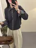 Suéter de punto de imitación de dos piezas con cuello de mezclilla empalmado para mujer, nueva prenda de punto de invierno, cálido top de cuello camisero, nuevo producto gris