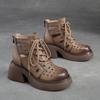 Shanghai Jiejie - Sandalias de verano transpirables con agujeros y cordones delanteros, de piel de vaca, estilo retro Martins para mujer