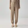 100% cachemira pura, estilo relajado, cintura media-alta, cintura con cordón, pantalones casuales cálidos de punto para mujer, pants deportivos versátiles con puños