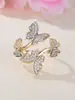 Anillo de Mariposa Tridimensional de Múltiples Capas Estilo Europeo con Circonita Anillo Abierto Ajustable Dorado Joyería Transfronteriza