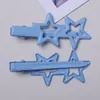 Pinza para el pelo brillante de doble estrella de cinco puntas de 5.7 cm en color macarrón con marcas de trazo, Accesorios para pasador hechos a mano para DIY