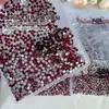 Rey Rojo Abanico Uñas Arte Pedrería Brillante Pedrería Plana Roja Grande Pedrería de Vidrio Pedrería Redonda Pequeña Accesorios para Uñas DIY