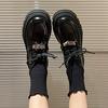 Nuevos Zapatos Pequeños de Cuero con Suela Gruesa para Otoño e Invierno 2024 para Mujer, Puntera Redonda, Mocasines de Estilo Británico, Zapatos Mary Jane con Cordones Aumentados