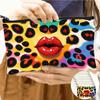 Color Labial Rojo Estampado Leopardo Bolsa de Cosméticos de Gran Capacidad Monedero Grande Bolsa de Almacenamiento para Artículos de Aseo Bolso de Noche para Mujer