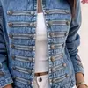 Ropa de mujer transfronteriza, chaqueta vaquera de estilo europeo y americano, nuevo modelo 2026, cuello alto, decoración de múltiples botones, chaqueta corta, estilo europeo y americano