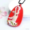 Colgante de Cinabrio con Arena Roja Pintada y Diseño de Diosa Dragón, Collar Estilo Vintage para Hombres y Mujeres, Joyería de Regalo Auspiciosa