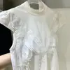 Bata de Noche de Color Sólido con Detalle de Encaje Vestido de Longitud Media Bata de Baño Ropa de Casa para Mujer