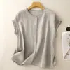 2026 Verano Nuevo Sombra de Madera Poesía Fragancia Fresca Algodón Lino Sin Mangas Camisa Top Volantes Literario Retro Holgada Camiseta